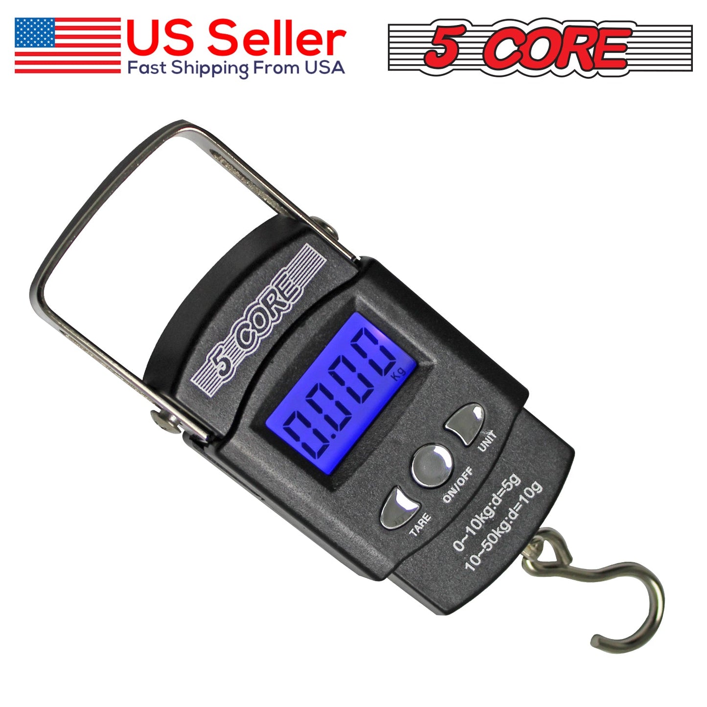 5Core Digital Fishing Scale 110lb/50kg Hanging Luggage Weighing Scales