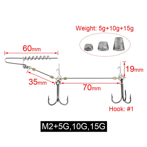 Spinpoler Multi-Depth Pike Stinger Rigs Fishing Hook #6 #1/0 #2/0 With