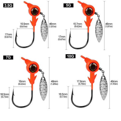 3pcs Jig Head Hook 3.5g 5g 7g 10g Fishing Hook Rotating Sequins Jig