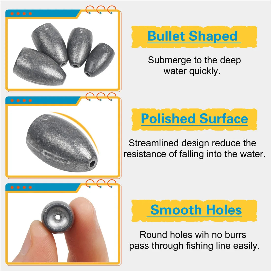 29PCS Bullet Fishing Weight Sinkers Kit  Worm Weights Assorted Slip