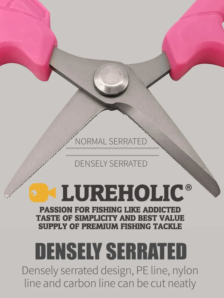 Lureholic Fishing Line Scissors, Densely Serrated, Ergonomic soft