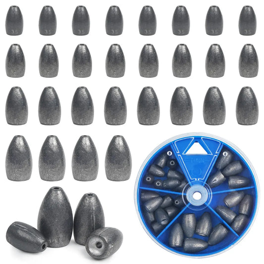 29PCS Bullet Fishing Weight Sinkers Kit  Worm Weights Assorted Slip