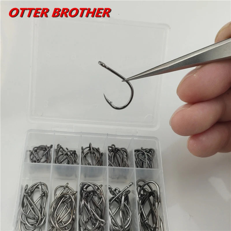 100pcs/box Fishhooks 3#-12# High Carbon Steel Barbed In Fly Fishing