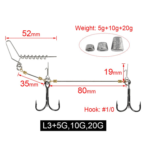 Spinpoler Multi-Depth Pike Stinger Rigs Fishing Hook #6 #1/0 #2/0 With