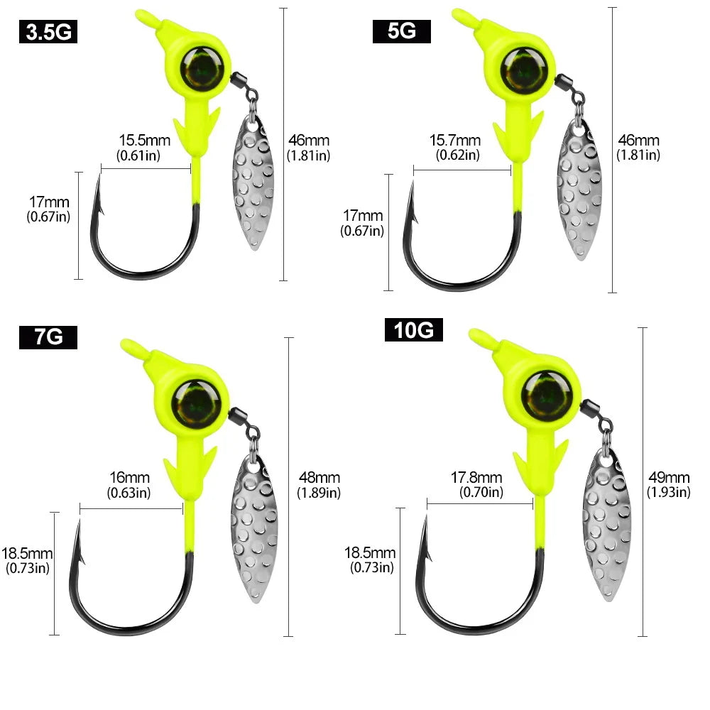 3pcs Jig Head Hook 3.5g 5g 7g 10g Fishing Hook Rotating Sequins Jig