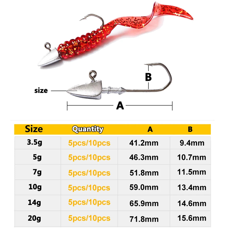 Triangle Head Hooks 3.5g 5g 7g 10g 14g 20g Ship type fishing hook soft