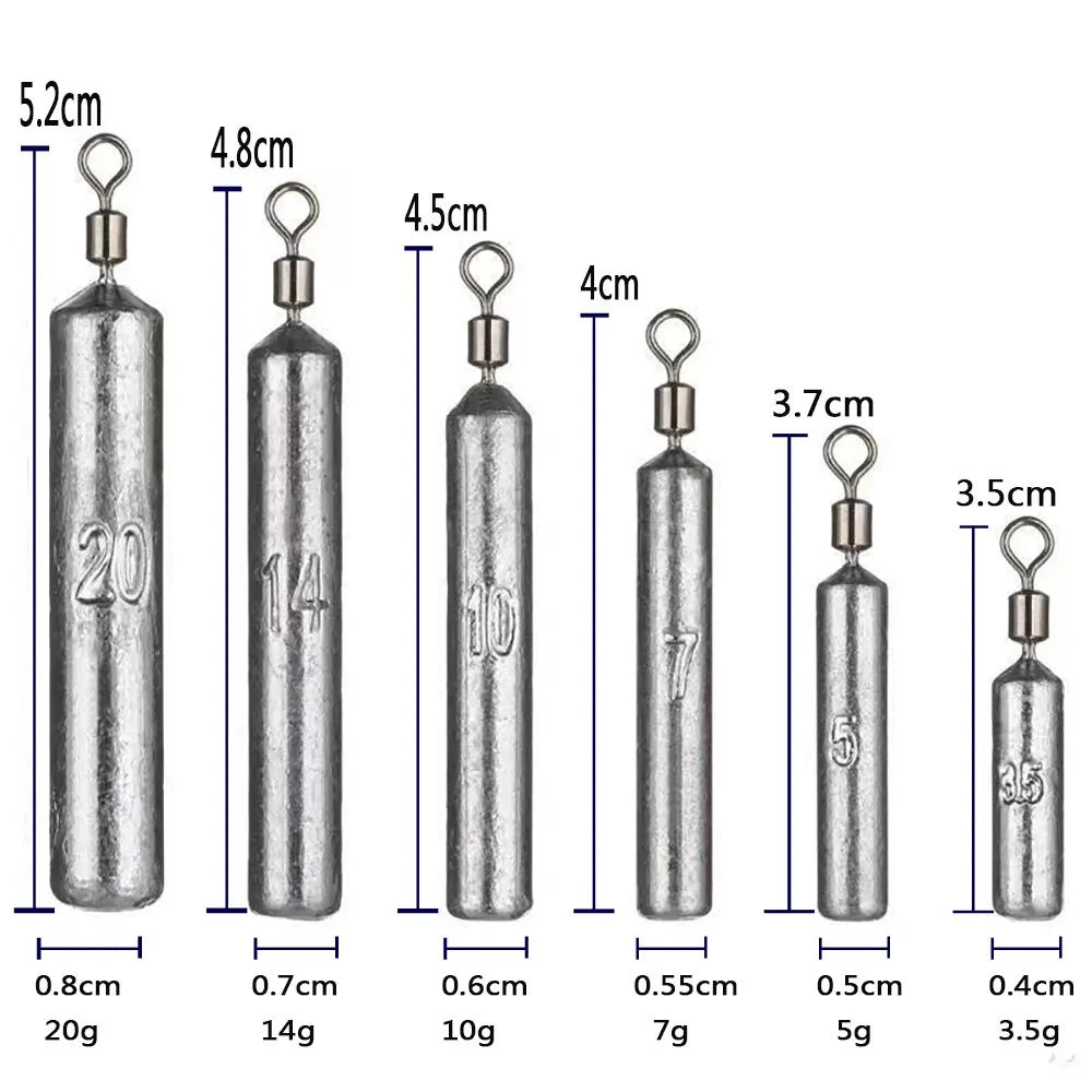 Fishing Weight 15PCS/Lot Sinker Mold 3.5g 5g 7g 10g 14g 20g Tube