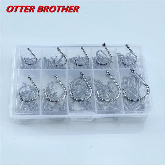 100pcs/box Fishhooks 3#-12# High Carbon Steel Barbed In Fly Fishing