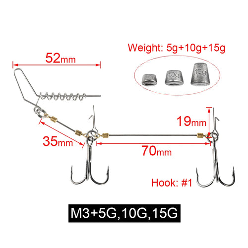 Spinpoler Multi-Depth Pike Stinger Rigs Fishing Hook #6 #1/0 #2/0 With