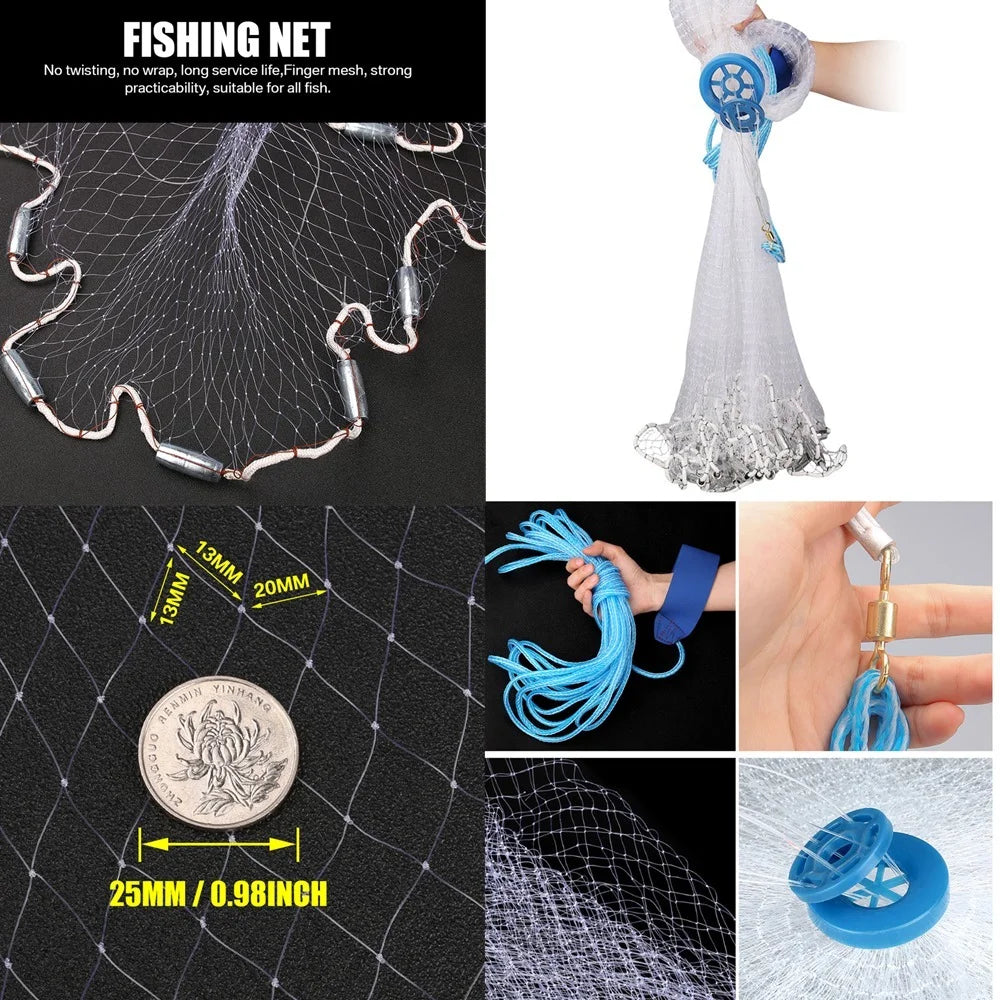 American Saltwater Fishing Cast Net for Bait Trap Fish