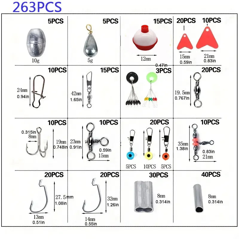 Fishing Accessories Set with Tackle Box 263pcs/Set Including Plier Jig