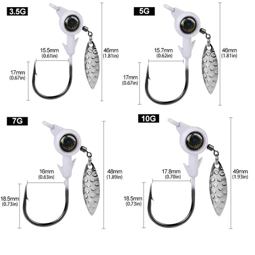 3pcs Jig Head Hook 3.5g 5g 7g 10g Fishing Hook Rotating Sequins Jig